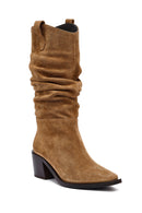 Kadın Vizon Kalın Topuklu Süet Deri Kovboy Çizme | Derimod