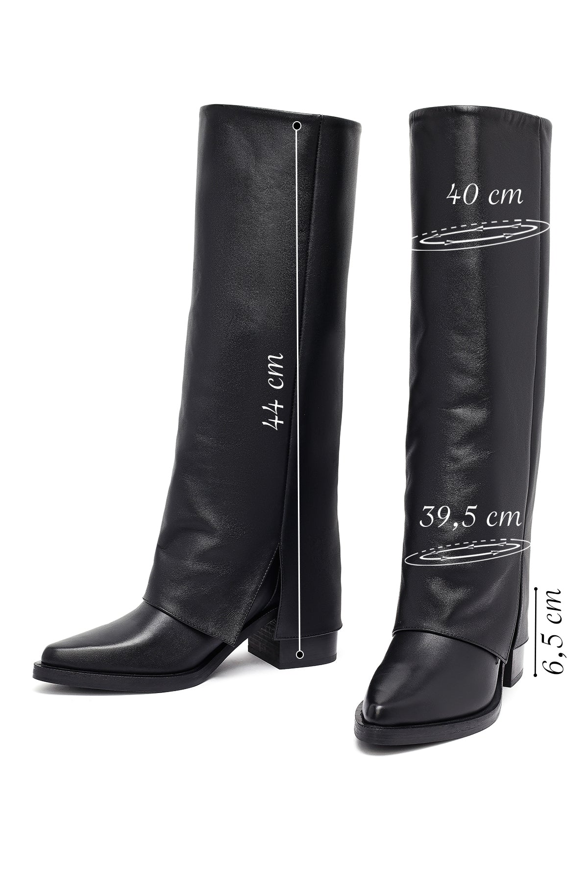 Kadın Siyah Kalın Topuklu Deri Çizme