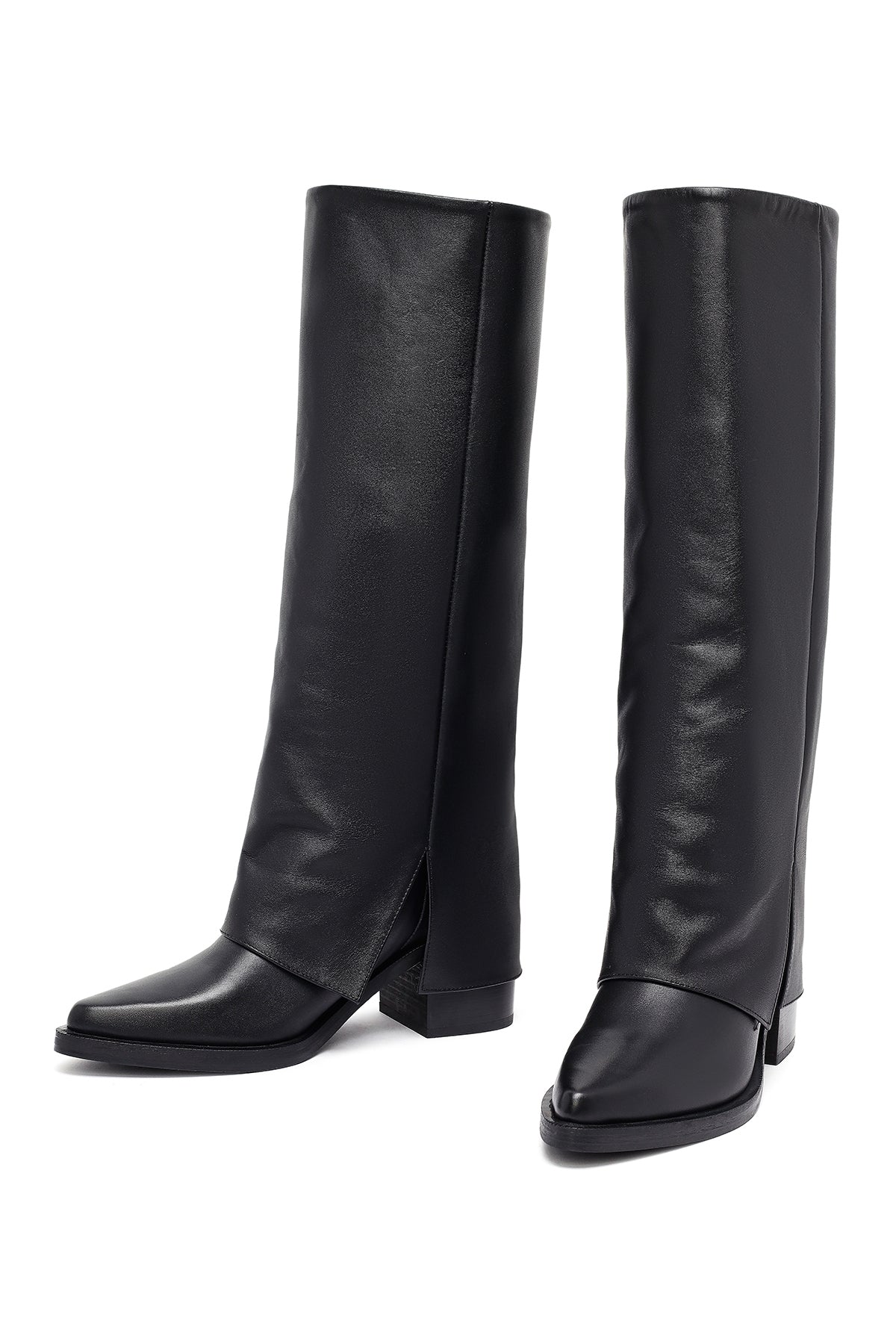 Kadın Siyah Kalın Topuklu Deri Çizme