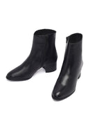 Kadın Siyah Fermuarlı Kısa Kalın Topuklu Deri Bot | Derimod