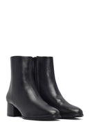 Kadın Siyah Fermuarlı Kısa Kalın Topuklu Deri Bot | Derimod