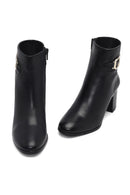 Kadın Siyah Fermuarlı Toka Detaylı Kalın Topuklu Deri Bot | Derimod