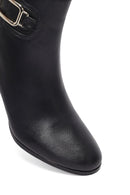 Kadın Siyah Fermuarlı Toka Detaylı Kalın Topuklu Deri Bot | Derimod