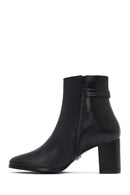 Kadın Siyah Fermuarlı Toka Detaylı Kalın Topuklu Deri Bot | Derimod