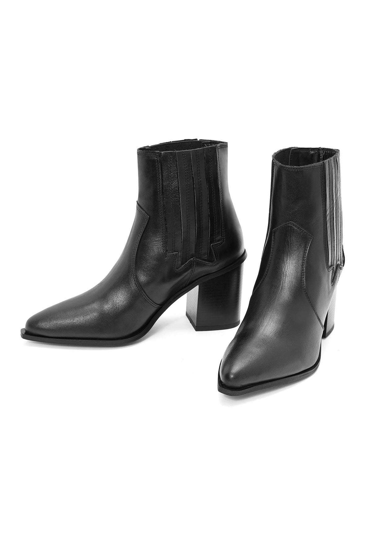 Kadın Siyah Kalın Topuklu Deri Kovboy Bot