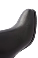 Woman Black Zippered Chunky Heels Leather Boat | Derimod