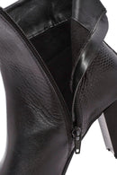 Woman Black Zippered Chunky Heels Leather Boat | Derimod