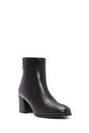 Woman Black Zippered Chunky Heels Leather Boat | Derimod