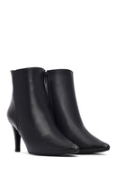 Woman Black Zippered Stiletto Heels Leather Boat | Derimod