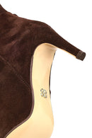 Women's Brown Thin Heeled Suede Leather Boot | Derimod