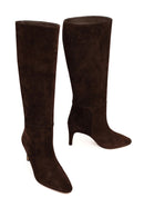 Women's Brown Thin Heeled Suede Leather Boot | Derimod