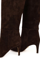 Women's Brown Thin Heeled Suede Leather Boot | Derimod