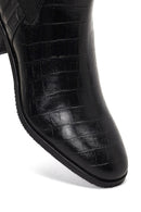 Kadın Siyah Kroko Desenli Kısa Kalın Topuklu Deri Chelsea Bot | Derimod