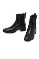 Kadın Siyah Kroko Desenli Kısa Kalın Topuklu Deri Chelsea Bot | Derimod