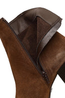 Women's Tan Zippered Thick Heeled Suede Leather Boot | Derimod