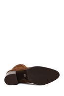 Women's Tan Zippered Thick Heeled Suede Leather Boot | Derimod