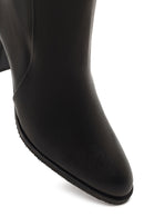 Kadın Siyah Fermuarlı Kalın Topuklu Deri Bot | Derimod