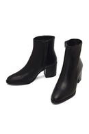 Kadın Siyah Fermuarlı Kalın Topuklu Deri Bot | Derimod