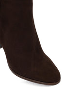 Women's Brown Zippered Thick Heeled Suede Leather Boot | Derimod
