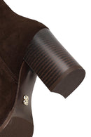 Women's Brown Zippered Thick Heeled Suede Leather Boot | Derimod