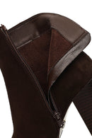 Women's Brown Zippered Thick Heeled Suede Leather Boot | Derimod