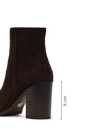 Women's Brown Zippered Thick Heeled Suede Leather Boot | Derimod