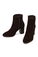 Women's Brown Zippered Thick Heeled Suede Leather Boot | Derimod