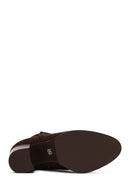 Women's Brown Zippered Thick Heeled Suede Leather Boot | Derimod