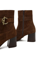 Kadın Taba Fermuarlı Kalın Topuklu Süet Deri Bot | Derimod