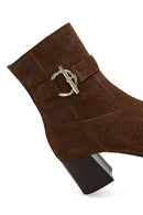 Kadın Taba Fermuarlı Kalın Topuklu Süet Deri Bot | Derimod