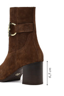 Kadın Taba Fermuarlı Kalın Topuklu Süet Deri Bot | Derimod