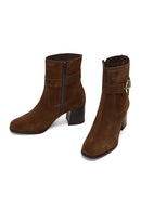 Kadın Taba Fermuarlı Kalın Topuklu Süet Deri Bot | Derimod