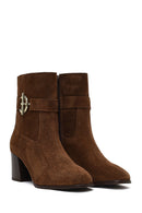 Kadın Taba Fermuarlı Kalın Topuklu Süet Deri Bot | Derimod