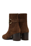 Kadın Taba Fermuarlı Kalın Topuklu Süet Deri Bot | Derimod