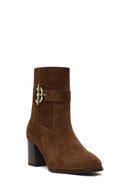 Kadın Taba Fermuarlı Kalın Topuklu Süet Deri Bot | Derimod