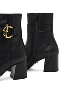 Kadın Siyah Fermuarlı Kalın Topuklu Deri Bot | Derimod