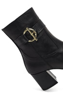 Kadın Siyah Fermuarlı Kalın Topuklu Deri Bot | Derimod