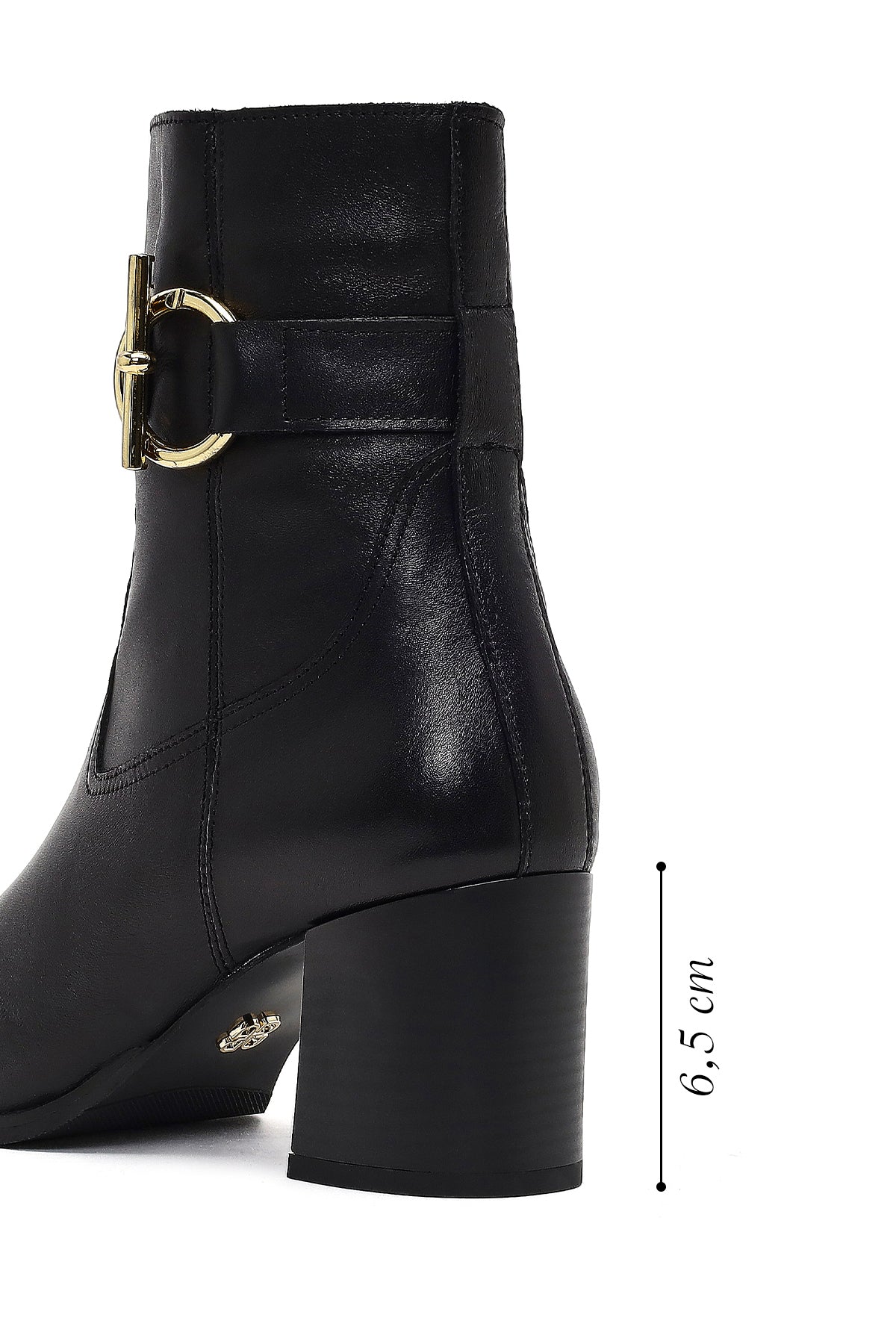 Kadın Siyah Fermuarlı Kalın Topuklu Deri Bot