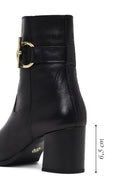 Kadın Siyah Fermuarlı Kalın Topuklu Deri Bot | Derimod