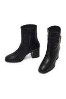 Kadın Siyah Fermuarlı Kalın Topuklu Deri Bot | Derimod