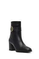 Kadın Siyah Fermuarlı Kalın Topuklu Deri Bot | Derimod