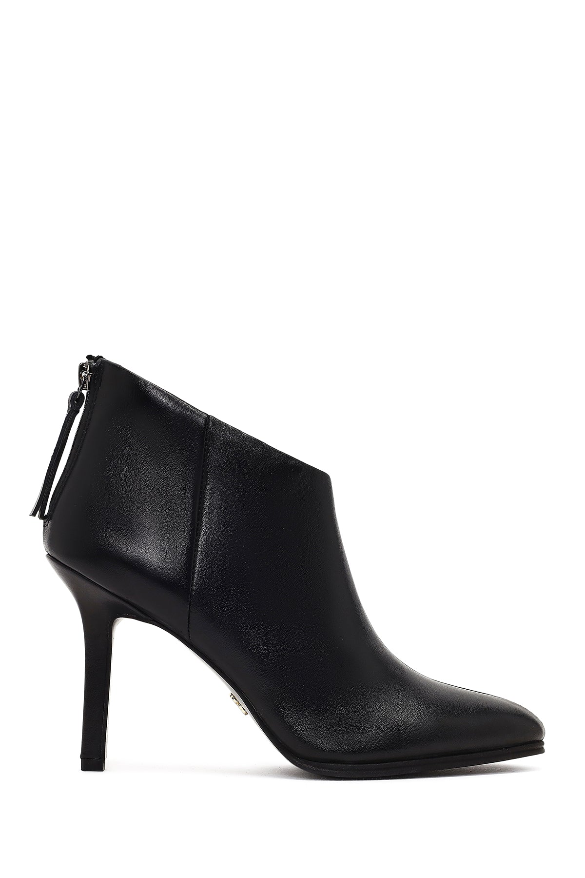 Kadın Siyah Arkadan Fermuarlı Yüksek İnce Topuklu Deri Bot