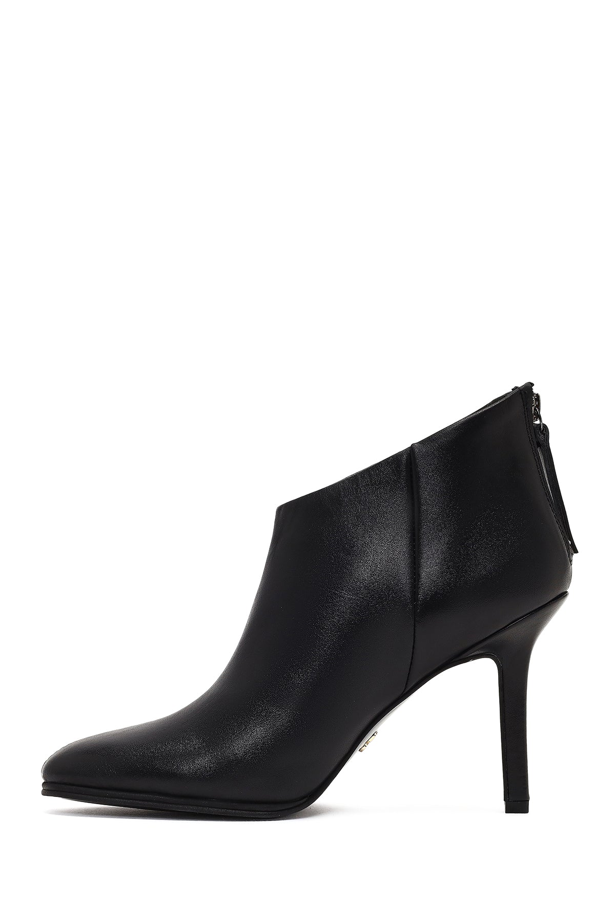 Kadın Siyah Arkadan Fermuarlı Yüksek İnce Topuklu Deri Bot