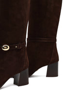 Women's Brown Buckled Suede Leather Boot | Derimod