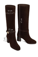 Women's Brown Buckled Suede Leather Boot | Derimod