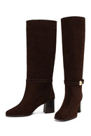 Women's Brown Buckled Suede Leather Boot | Derimod