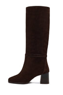 Women's Brown Buckled Suede Leather Boot | Derimod