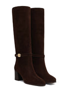 Women's Brown Buckled Suede Leather Boot | Derimod