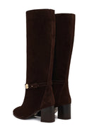 Women's Brown Buckled Suede Leather Boot | Derimod
