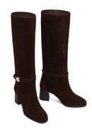 Women's Brown Buckled Suede Leather Boot | Derimod